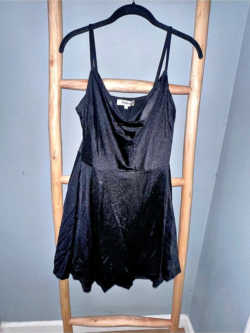 Popilush Metallic Shiny One Piece Shapewear Romper Black Mini Dress